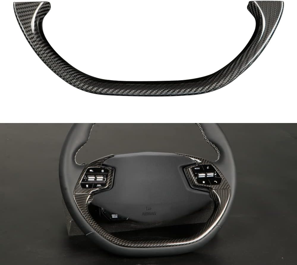 JSWAN Real Carbon Fiber Steering Wheel Cover for KIA EV6 GT GTLINE (2021-2024) Dry Carbon Fiber Steering Wheel Panel Sticker Cap, Interior Modification Accessories (2pcs Bright Black)