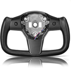 HANSSHOW Yoke Steering Wheel for Tesla Model 3 and Model Y of all Years, Customization, Ellipse, Matte and Glossy Carbon Fiber Trim Panel Decorate Middle and Sides