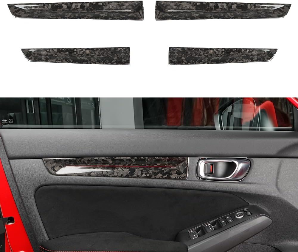 JSWAN 4Pcs Real Carbon Fiber Car Door Panel Cover Trim Fit for 11th Gen Civic Type r FL5 Typer Car Door Panel Protector Cover Car Interior Door Armrest Protection (Matte black)