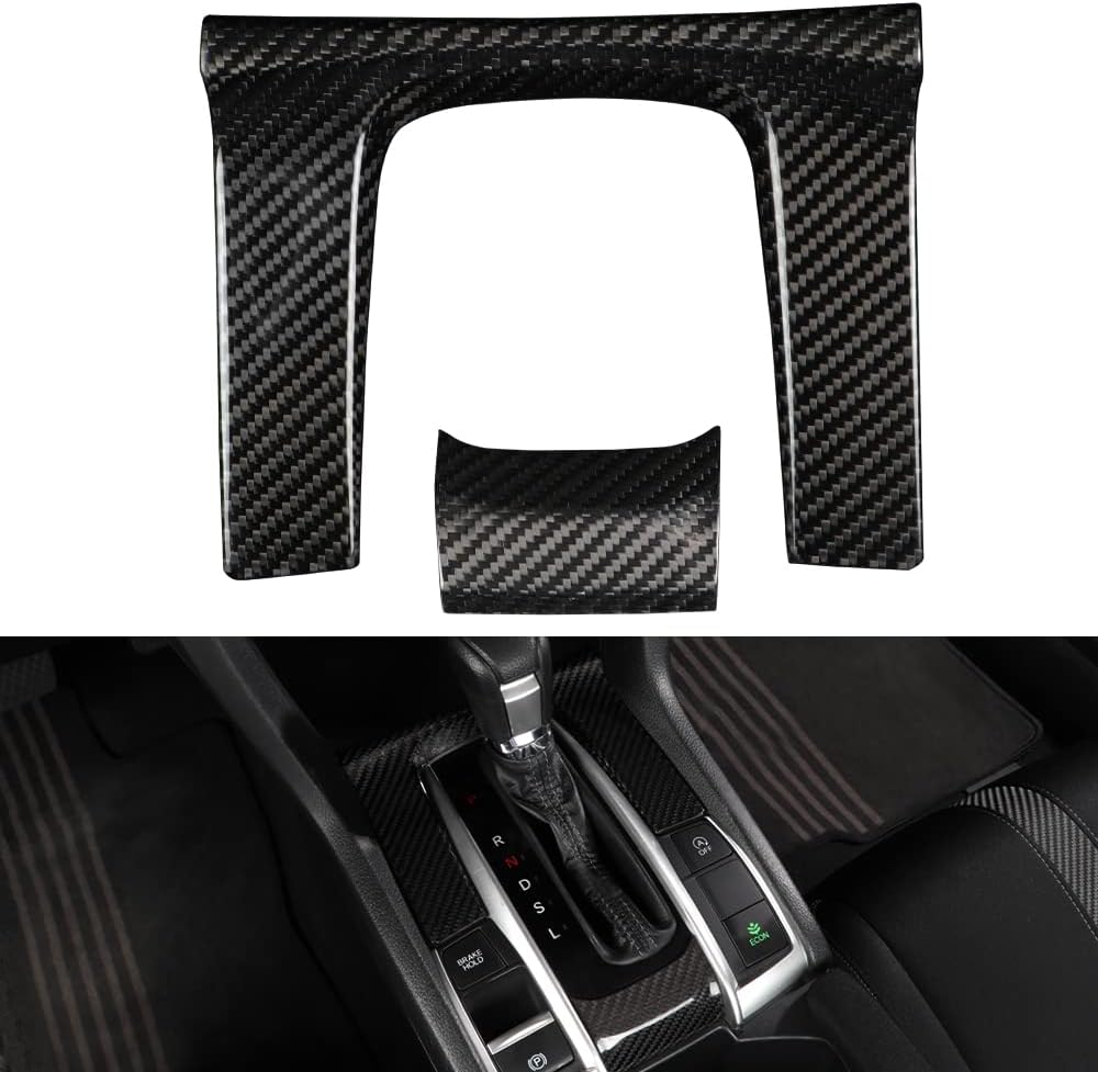 JSWAN Carbon Fiber Gear Shift Trims Stickers for 10th Gen Civic Center Console Gear Panel Cover, Civic Gear Boots Trims Transmission Shift Panel Stickers (2016-2021) (1pcs for Automatic)