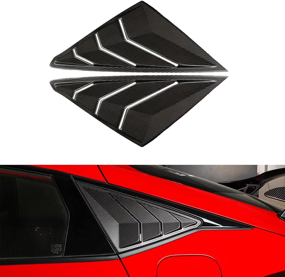 JSWAN Real Carbon Fiber Rear Side Window Louvers for 11th Gen Civic Type r FL5 Typer Racing Style Triangular Window Blinds Shark Gills Styling Rear Window Louvers Vent Visor Cover (Matte Black)
