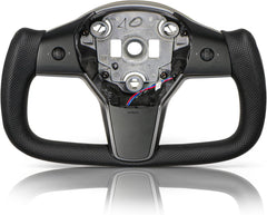 HANSSHOW Yoke Steering Wheel for Tesla Model 3 and Model Y of all Years, Customization, Ellipse, Matte and Glossy Carbon Fiber Trim Panel Decorate Middle and Sides