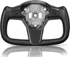 HANSSHOW Yoke Steering Wheel for Tesla Model 3 and Model Y of all Years, Customization, Ellipse, Matte and Glossy Carbon Fiber Trim Panel Decorate Middle and Sides