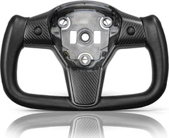 HANSSHOW Yoke Steering Wheel for Tesla Model 3 and Model Y of all Years, Customization, Ellipse, Matte and Glossy Carbon Fiber Trim Panel Decorate Middle and Sides