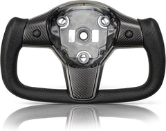 HANSSHOW Yoke Steering Wheel for Tesla Model 3 and Model Y of all Years, Customization, Ellipse, Matte and Glossy Carbon Fiber Trim Panel Decorate Middle and Sides