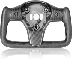 HANSSHOW Yoke Steering Wheel for Tesla Model 3 and Model Y of all Years, Customization, Ellipse, Matte and Glossy Carbon Fiber Trim Panel Decorate Middle and Sides