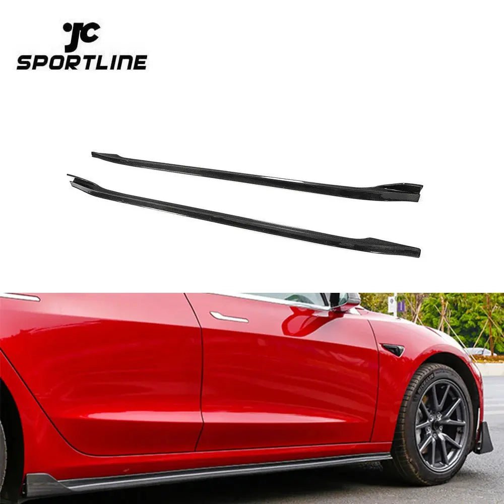 JCSPORTLINE Carbon Fiber Car Side Skirts for Tesla Model 3 Sedan 4-Door