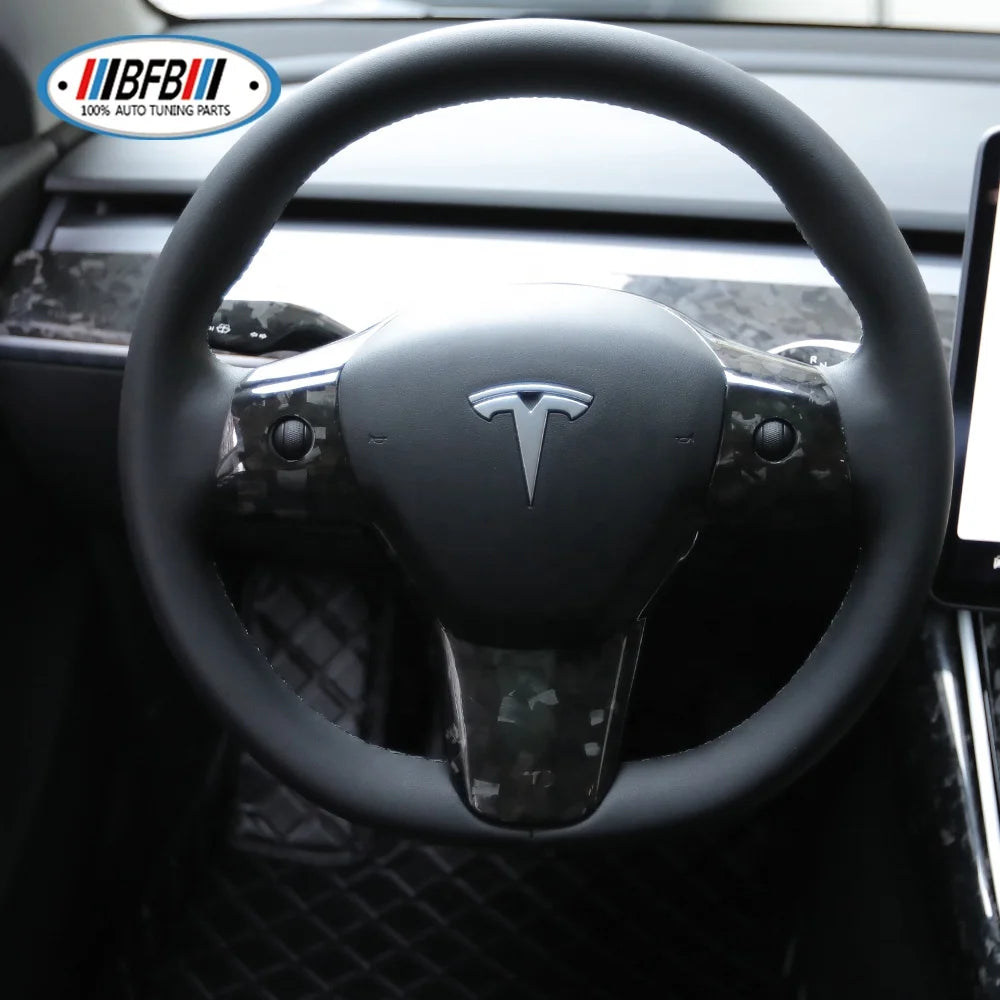 Forged Carbon Fiber Steering Wheel Cover Steering Wheel Center Trim For Tesla Model 3 Model Y 2017-2020