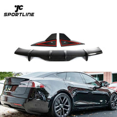 Carbon Rear Bumper Diffuser Splitters Lip Fins Canards For Tesla Model S Plaid 2021- 2023