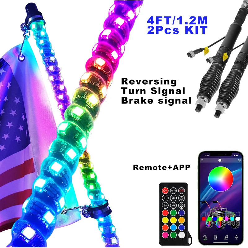 Best-Selling 4FT Rgb Multicolor Flagpole Lights Utv Whip Light Set