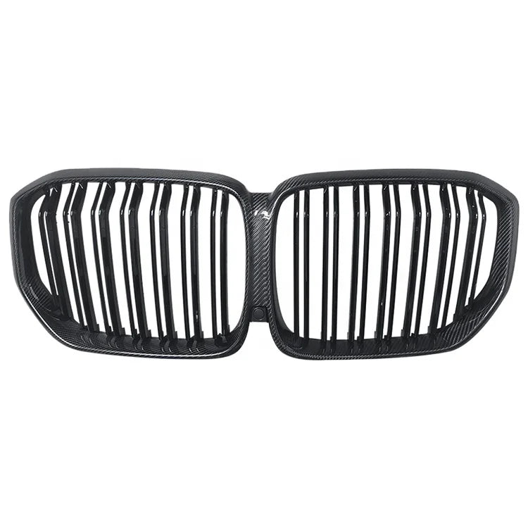 Fit For BMW X5 Series G05 2019-2022 Carbon Fiber Front Bumper Kidney Grille Double Strips Style