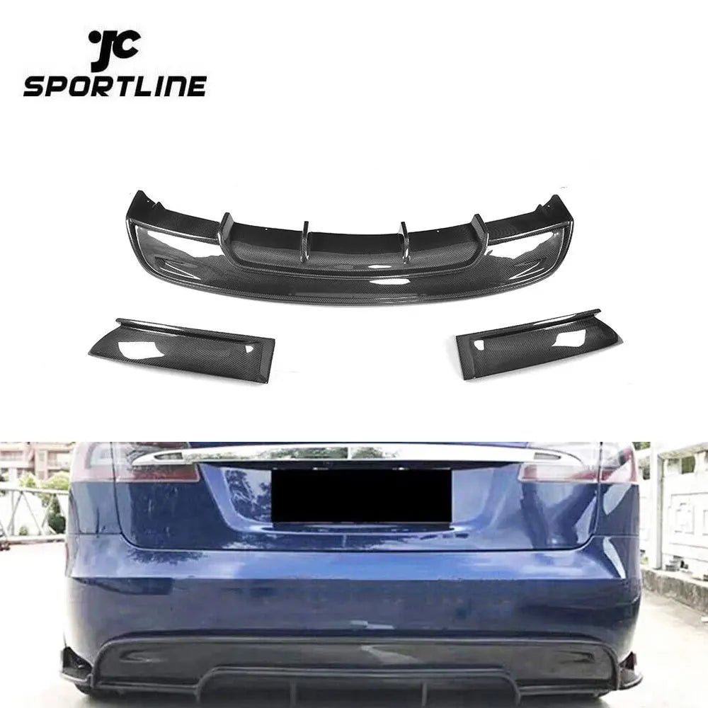 Vacuum Carbon Rear Diffuser Splitters for Tesla Model S 70D P85D 90D P100D 16-18