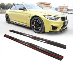 For BMW F82 F83 M4 2-Door Carbon Fiber Side Skirts Extension Lip Spoiler 2014 2019