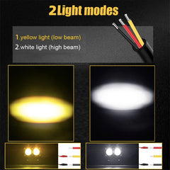 Dual Color Led Fog Lamp Driving Lights Amber White Motorcycle Head Led Light