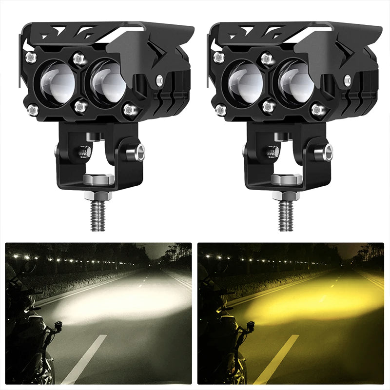 Dual Color Led Fog Lamp Driving Lights Amber White Motorcycle Head Led Light