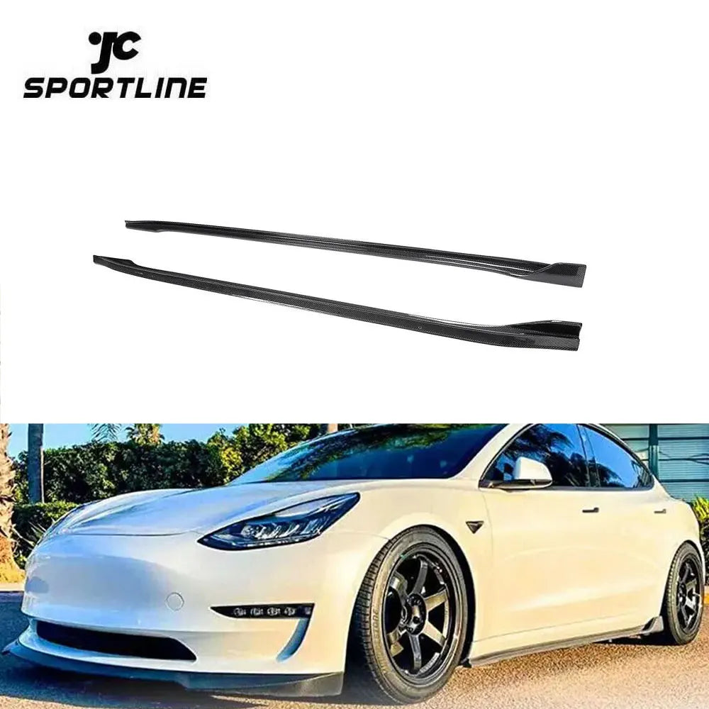 Carbon Fiber Side Skirt Extension Lip Rocker Panel Kit for Tesla Model 3 2016 - 2022