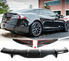 Carbon Rear Bumper Diffuser Splitters Lip Fins Canards For Tesla Model S Plaid 2021- 2023