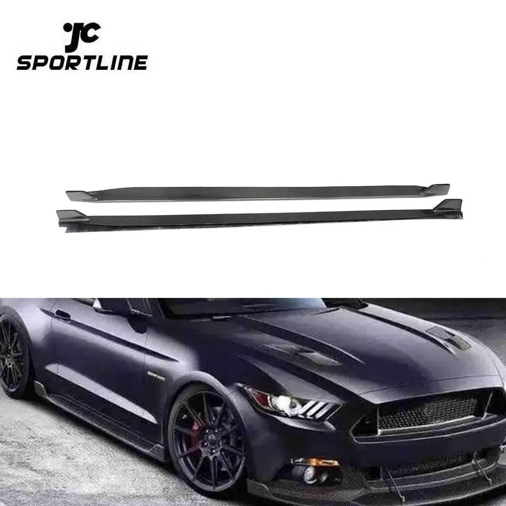 Carbon Fiber Car Side Skirts Extension for Ford Mustang GT Coupe 15-17