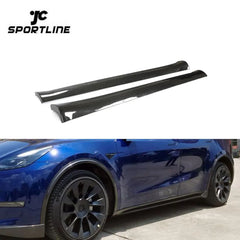 Prepreg Dry Carbon Fiber Side Skirts Lip for Tesla Model Y Sport Utility 4-Door 2019-2021