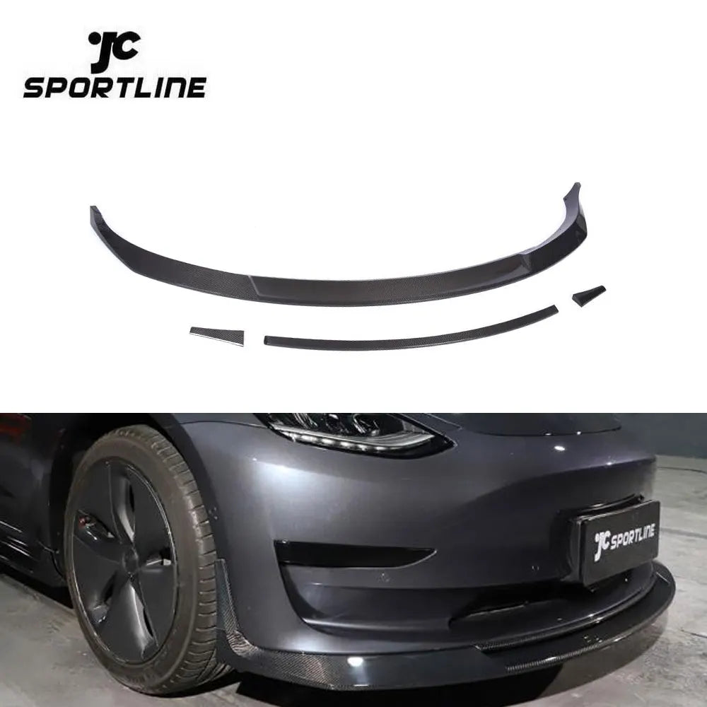 Model 3 Carbon Fiber Car Front Lip for Tesla Model 3 Sedan 4-Door 2017-2019