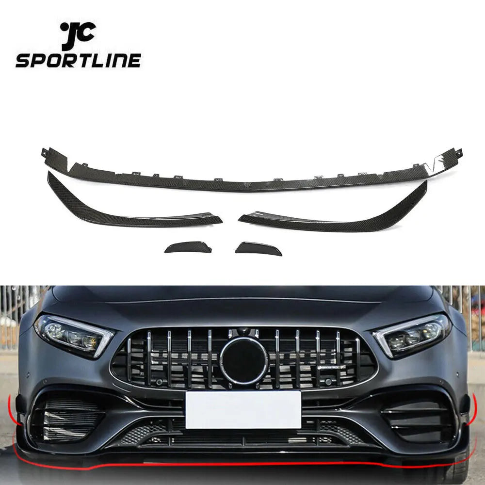 Carbon Fiber  W177 A45 Car Front Lip with Fins for Mercedes Benz A Class W177 A45 AMG S Sedan 4-Door 2020-2022