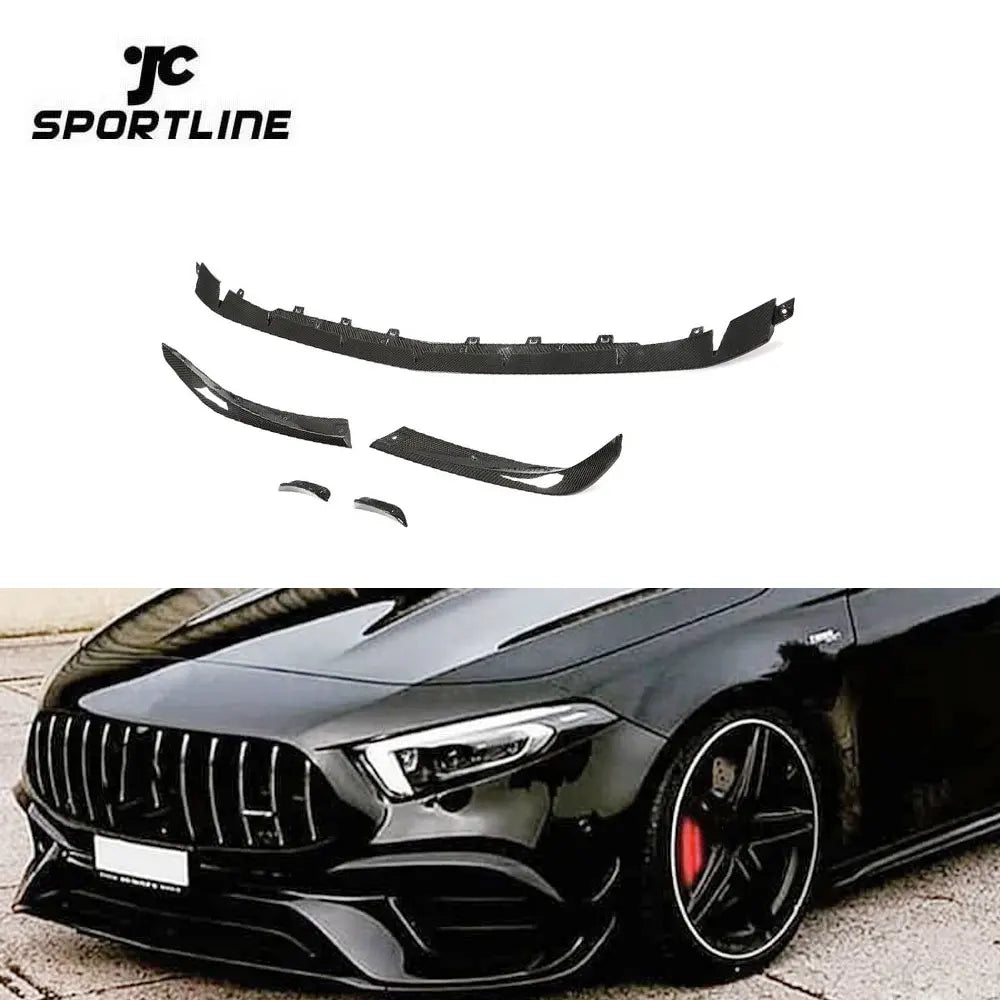 Carbon Fiber W177 A45 Front Lip Spoiler with Fins for Mercedes Benz A45 AMG Sedan 4-Door 2020-2022