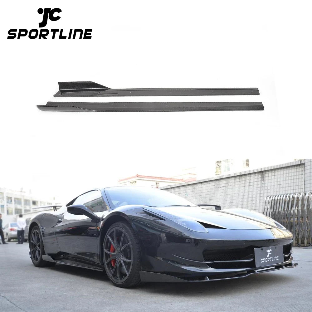 VEL Style Carbon Fiber Car Body Lip Side Skirts for Ferrari 458 Italia Base Coupe 2-Door 11-13