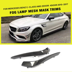 2PCS/SET C-Class Front Fog Lamp Mesh Covers Carbon Fiber Trims for Mercedes W205 C63 AMG 15-17