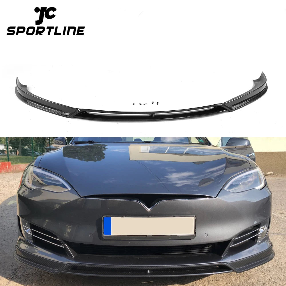 Vacuum Carbon Fiber Front Bumper Spoiler for Tesla Model S P85D 90D P100D 16-18