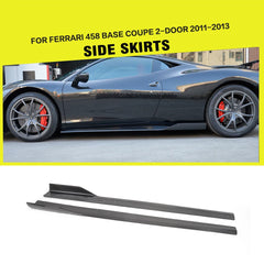 VEL Style Carbon Fiber Car Body Lip Side Skirts for Ferrari 458 Italia Base Coupe 2-Door 11-13