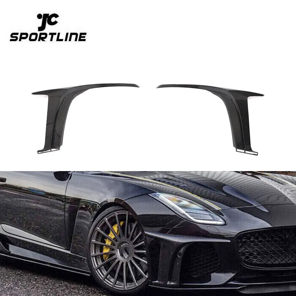 Carbon Fiber Front Bumper Splitter Air Vent Fins for Jaguar F-Type SVR 2-Door 2016-2019