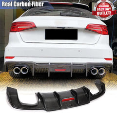 For Audi A3 S-LINE S3 Sportback 2017-2019 Carbon Fiber Rear Bumper Diffuser Lip