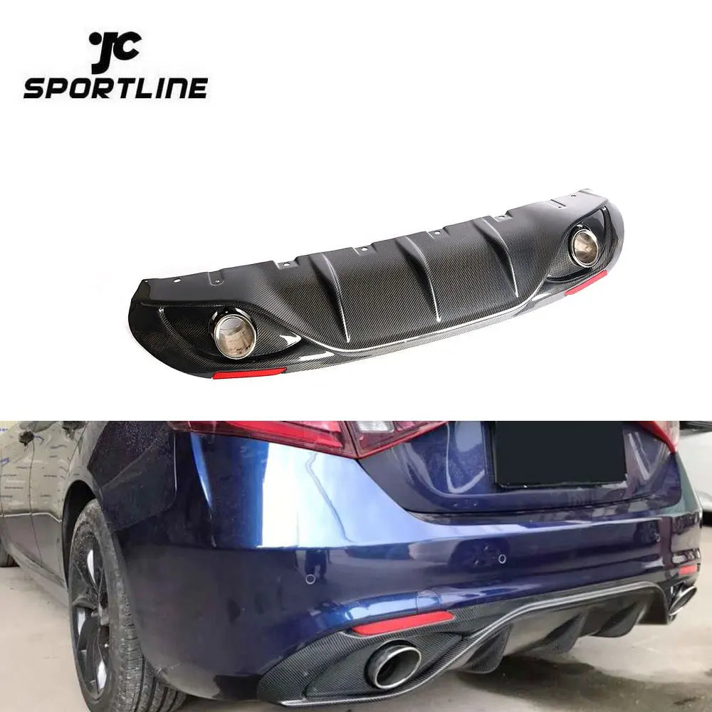 Carbon Fiber Rear Diffuser for Alfa Romeo Giulia 2017 2018 2019 2020 Lower Rear Bumper Diffuser Lip Spoiler