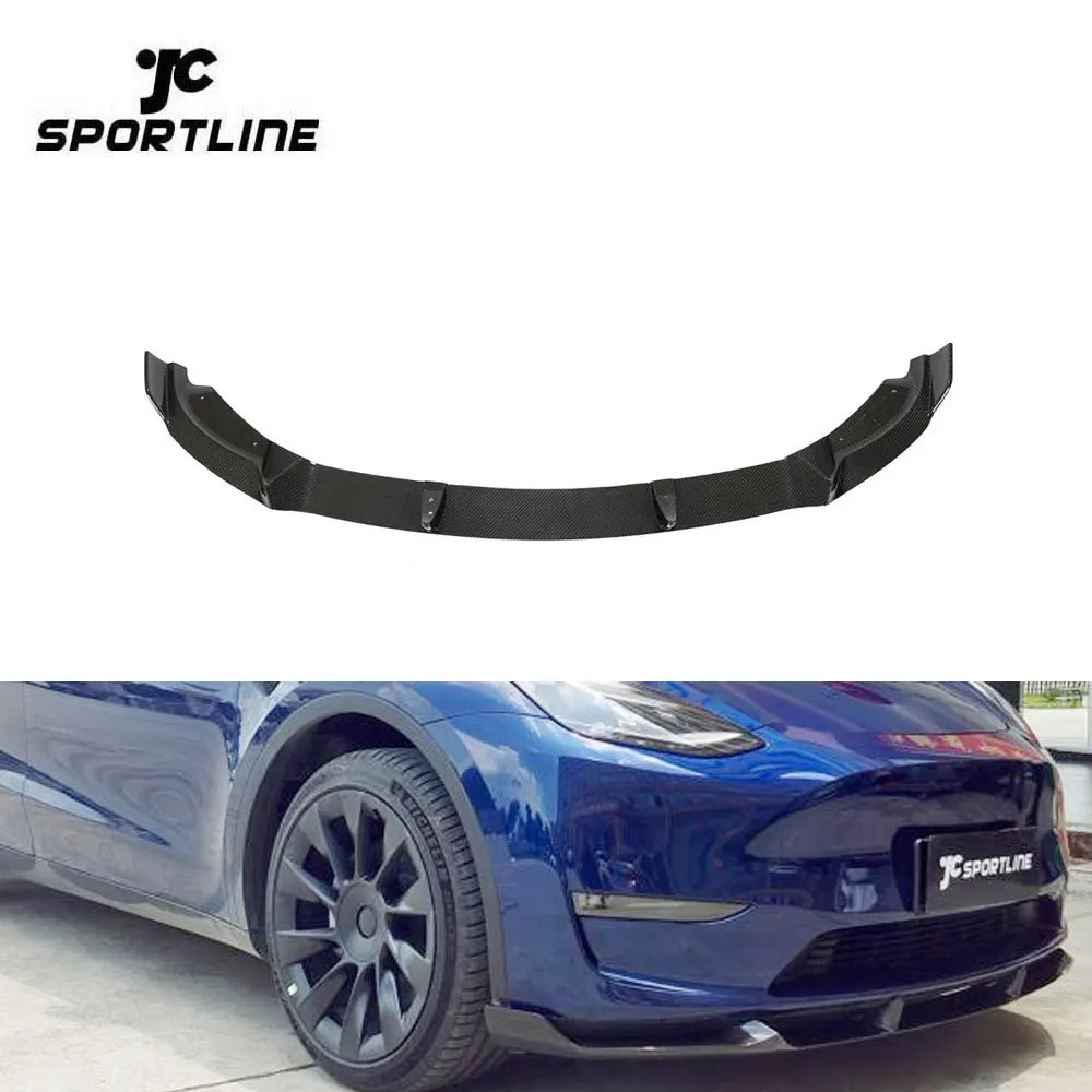 Dry Carbon Fiber Auto Front Bumper Spoiler for Tesla Model Y Sport Utility 4-Door 2019-2021