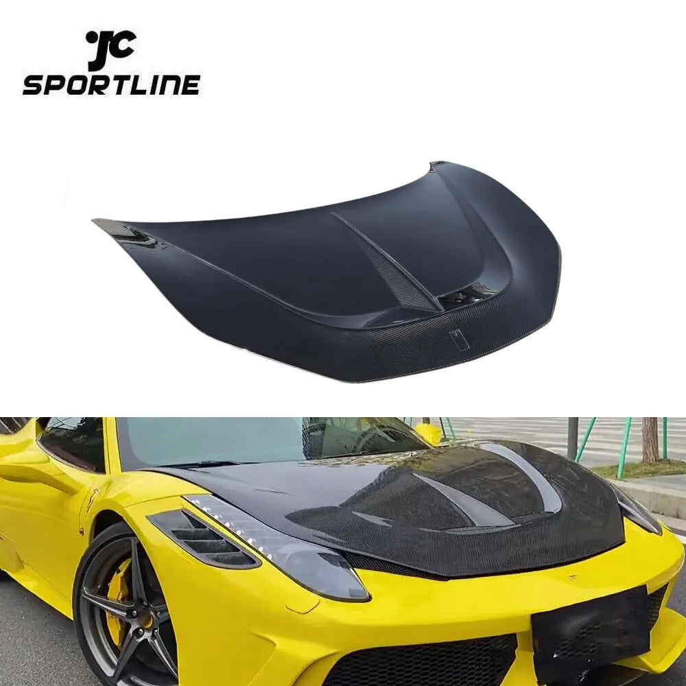 V Shape Weave Dry Carbon Car Bonnet for Ferrari 458 Italia Base Coupe 2-Door 2014-2016