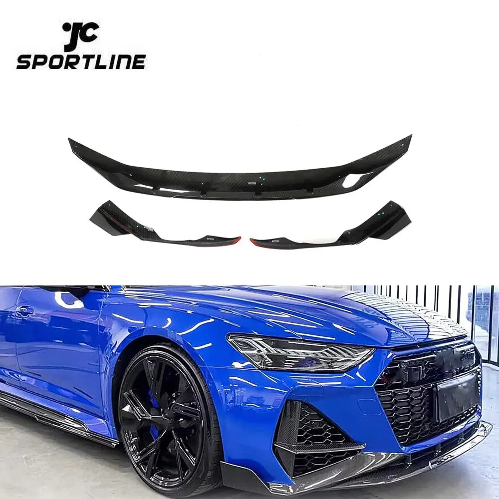 Dry Carbon Fiber RS6 Front Splitters Lip for Audi RS6 A6 C8 Avant Wagon 4-Door 2019- 2021