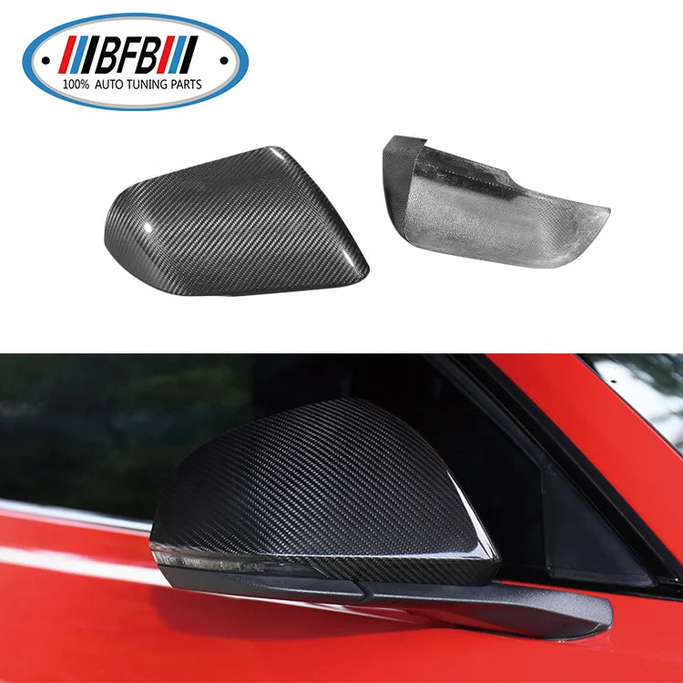 Glossy Black Carbon Fiber Side Rearview Mirror Cover For Mustang 2015+ US model with light area