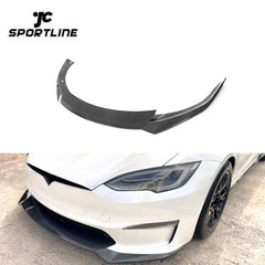 Carbon Fiber Front Bumper Spoiler Lip for Tesla Model S Plaid 2021-2023