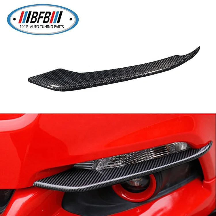 Car Auto Exteriors For Ford Mustang Carbon Fiber Front Fog Lamp Cover Decoration trim Stick On Front Bumper Canard 2015 up