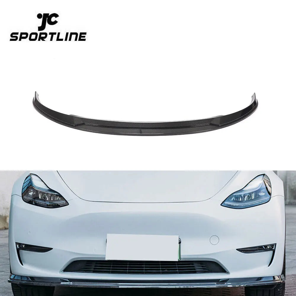 JCSportline Carbon Fiber Front Lip Spoiler for Tesla Model Y Sport Utility 4-Door 2019-2021