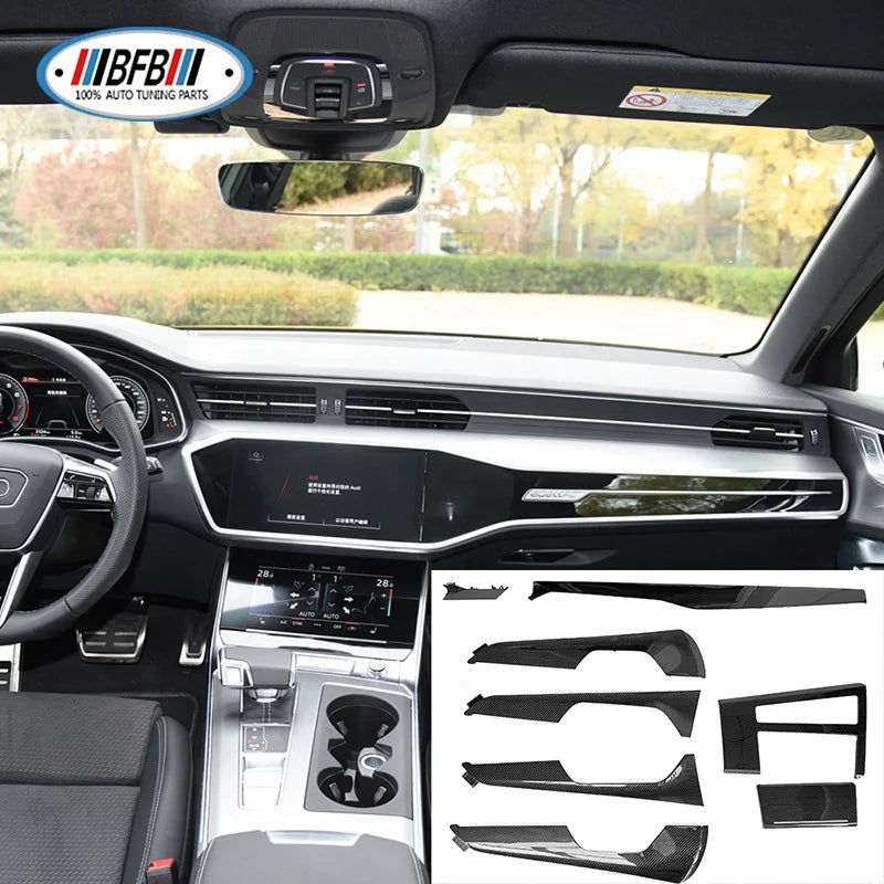 8PCS  Auto Real Carbon Fiber Car Interior Trims Replacement Interior Kits Dashboard Cover For Audi  A6 C8 2021