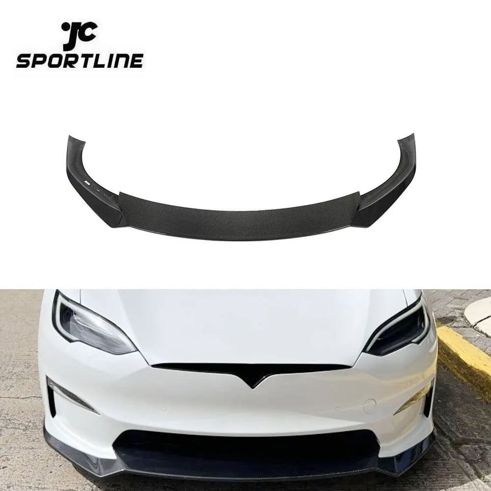 Carbon Fiber Model S Front Spoiler Lip for Tesla Model S Plaid 4-Door Electric 2021-2023