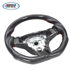 100% Real Carbon Fiber Forged Steering Wheel with Black Perforated Leather and Red Stitching - For Tesla Model Y - Modification