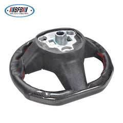 100% Real Carbon Fiber Forged Steering Wheel with Black Perforated Leather and Red Stitching - For Tesla Model Y - Modification