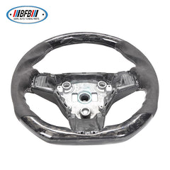 100% Real Carbon Fiber Steering Wheel Modification - For Tesla Model 3/Y - Black Suede Leather White Stitching Marble Forged Pattern