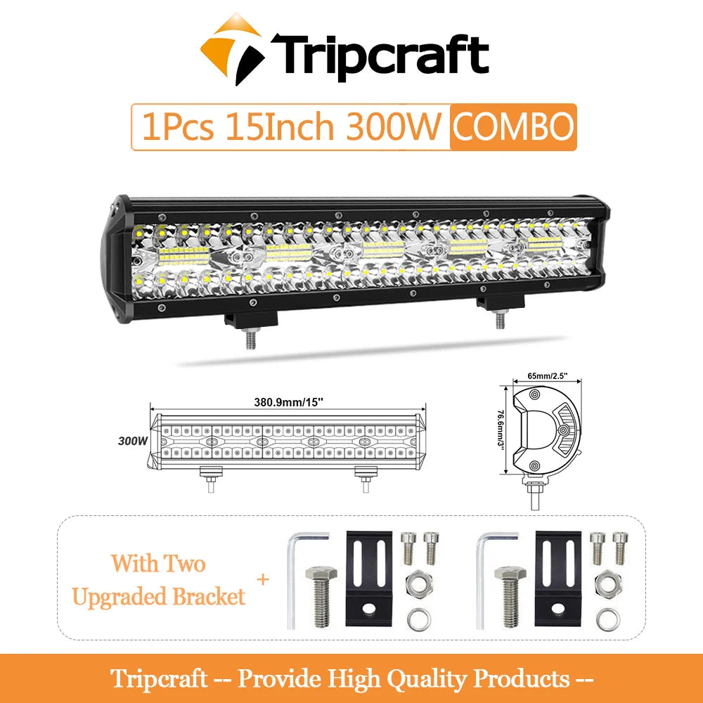 Tripcraft 3 Rows LED Bar 15“ 15inch Tri-ROWS LED Lights Bar 300w Work Light for Car Boat OffRoad 4x4 Truck SUV ATV Driving 12V