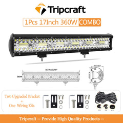 Tripcraft 3Rows LED Bar 17inch LED Light Bar with license plate bracket for Car Tractor Boat OffRoad 4x4 Truck SUV ATV 12V 24V