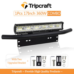 Tripcraft 3Rows LED Bar 17inch LED Light Bar with license plate bracket for Car Tractor Boat OffRoad 4x4 Truck SUV ATV 12V 24V