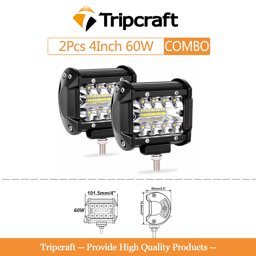 Tripcraft 3Rows LED Bar 2pc 4in 60W tri-row LED Light Bar Work Light for Car Tractor Boat OffRoad 12V  barra led 4x4 off road