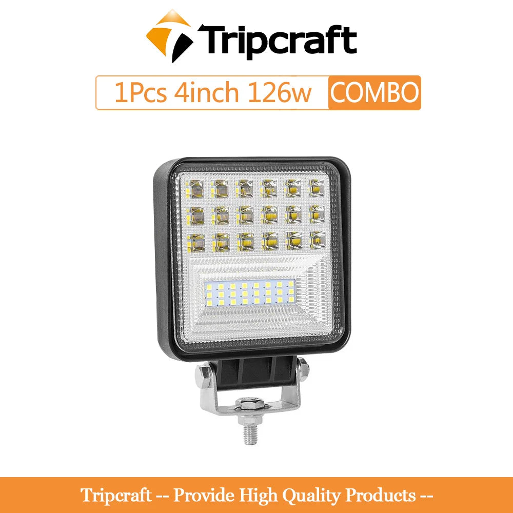 Tripcraft 4inch 126W LED Work Light for Offroad Car 4WD Truck Tractor Boat Trailer 4x4 SUV ATV 12V 24V combo Led Light Bar white